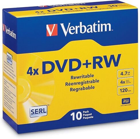 أقراص Verbatim DVD+RW سعة 4.7 جيجابايت و4X قابلة لإعادة الكتابة مع حافظات رفيعة، 10 عبوات in Kuwait