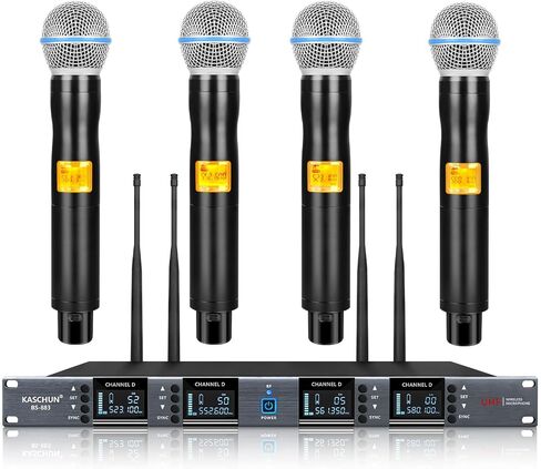 نظام ميكروفون لاسلكي 4 قنوات بتردد 4 × 100 UHF قابل للتعديل، ميكروفون معدني لاسلكي، جلب ميزة المسح التلقائي بنطاق 328 قدم، ميكروفون للغناء، حفلة DJ، الكاريوكي، الكنيسة in Saudi Arabia