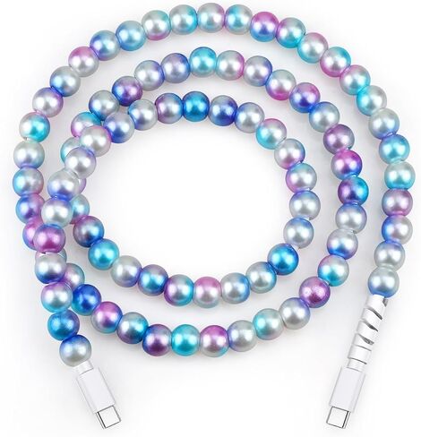 USB C Cable Fast USB to USB C Charging Cable for Girls 3.3FT Cute Pearl Beaded USB Type C Charger Cord Phone Charger Cable for iPhone 16 Pro Max 15 Pro Max Plus Galaxy S25 S24 S23 S22 S21 in Kuwait