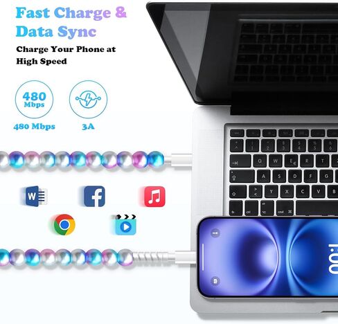 USB C Cable Fast USB to USB C Charging Cable for Girls 3.3FT Cute Pearl Beaded USB Type C Charger Cord Phone Charger Cable for iPhone 16 Pro Max 15 Pro Max Plus Galaxy S25 S24 S23 S22 S21 in Kuwait