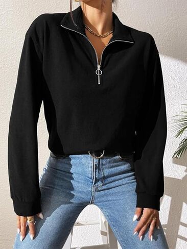 Women's Half Zipper Sweatshirts Casual Pullover Sweaters Shirts Long Sleeve Tready Fall Tunic Blouse Tops in Saudi Arabia