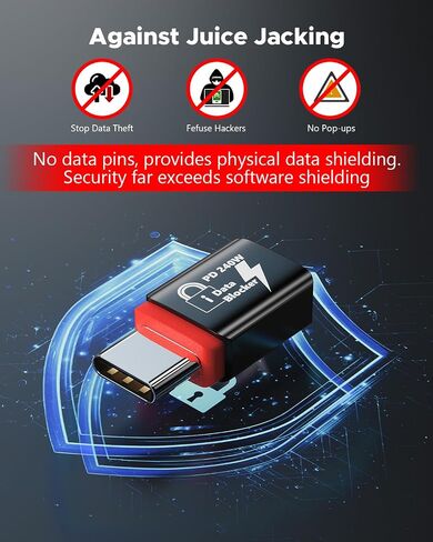 USB-C Female to USB-A Data Blocker (2-Pack) 2025 New | 100% Elimination of Data Transfer Possibilities, Only for Charging, Protect Against Juice-Jacking, Refuse Hacking Provide Safe Charging in Kuwait