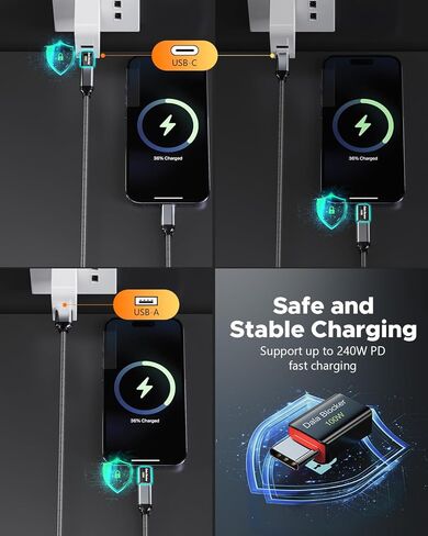 USB-C Female to USB-A Data Blocker (2-Pack) 2025 New | 100% Elimination of Data Transfer Possibilities, Only for Charging, Protect Against Juice-Jacking, Refuse Hacking Provide Safe Charging in Kuwait
