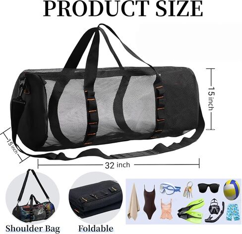 Diving Scuba Surfing Snorkeling Dive Mesh Beach Bag Duffle Bags with Zipper and Adjustable Shoulder Strap for Travel Fitness Camping Swim Gym Gears Balls 23" x 11" in Saudi Arabia