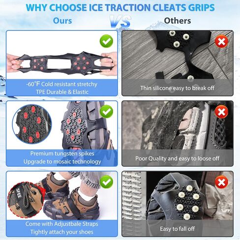 Tungsten Crampons Ice Cleats for Shoes and Boots - Traction Grips for Hiking, Walking, Running on Snow and Ice - For Women, Men, Kids in Saudi Arabia
