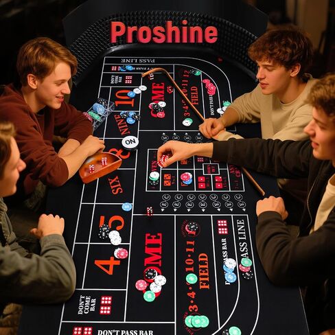 مجموعة من ألعاب Tabletop Craps مع 35*70 "Craps Rubber Tabletop Layout HAT ، 48*11" Craps Pyramid Pyramid Pumper ، 36 "عصا راتان ، زهر كازينو 19 مم ، زر ON/OFF و 100 PCS شرائح in Kuwait