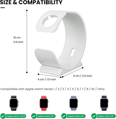 حامل شحن للساعة لمنضدة - قاعدة شحن مدمجة متوافقة مع سلسلة ساعات Apple 1/2/3/4/5/6/7/8/SE/Ultra (أبيض) in Saudi Arabia