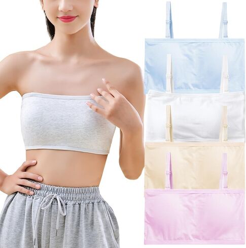 Girls Strapless Bandeau Bras Cotton Bandeau with Detachable Straps Seamless Bralettes for 12-18 Years in Saudi Arabia