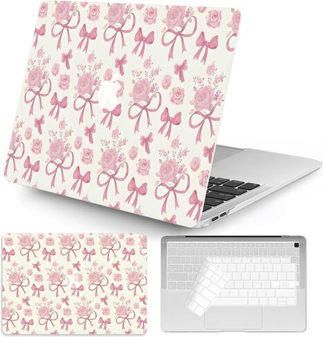 Seorsok متوافق مع Macbook Pro 13 بوصة Case M2 2023،202221-2016 A2338 M1 A2251 A2159 A1989 A1708 A1706 ، قوس الشريط الوردي اللطيف وغطاء لوحة مفاتيح بلاستيكية وردية اللون in Kuwait