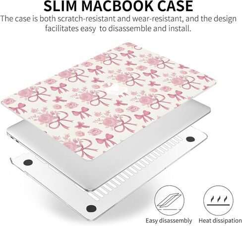 Seorsok متوافق مع Macbook Pro 13 بوصة Case M2 2023،202221-2016 A2338 M1 A2251 A2159 A1989 A1708 A1706 ، قوس الشريط الوردي اللطيف وغطاء لوحة مفاتيح بلاستيكية وردية اللون in Kuwait