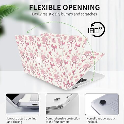 Seorsok متوافق مع Macbook Pro 13 بوصة Case M2 2023،202221-2016 A2338 M1 A2251 A2159 A1989 A1708 A1706 ، قوس الشريط الوردي اللطيف وغطاء لوحة مفاتيح بلاستيكية وردية اللون in Kuwait
