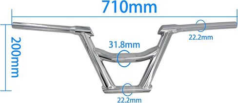BMX Handlebar, 710mm Length, 31.8mm/22.2mm Clamp, Black and Chrome (Chrome) in Saudi Arabia