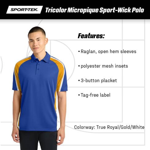 SPORT-TEK Men's Tricolor Micropique Sport Wick Polo in Saudi Arabia