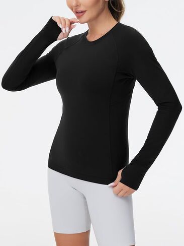 Women's Soft Slim Fit Workout Shirts Long Sleeves Crewneck Yoga Athletic Running Tops with Thumb Hole in Saudi Arabia