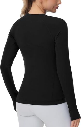 Women's Soft Slim Fit Workout Shirts Long Sleeves Crewneck Yoga Athletic Running Tops with Thumb Hole in Saudi Arabia