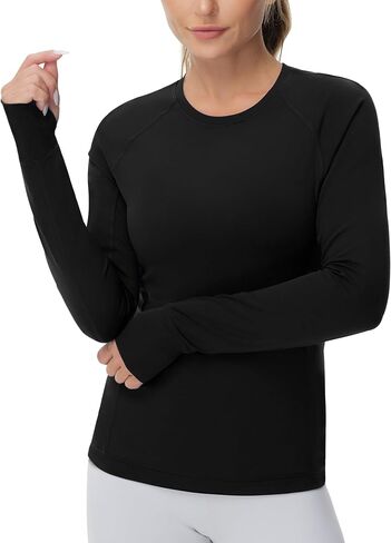 Women's Soft Slim Fit Workout Shirts Long Sleeves Crewneck Yoga Athletic Running Tops with Thumb Hole in Saudi Arabia
