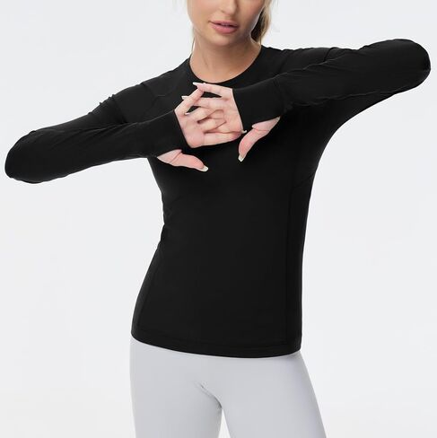 Women's Soft Slim Fit Workout Shirts Long Sleeves Crewneck Yoga Athletic Running Tops with Thumb Hole in Saudi Arabia