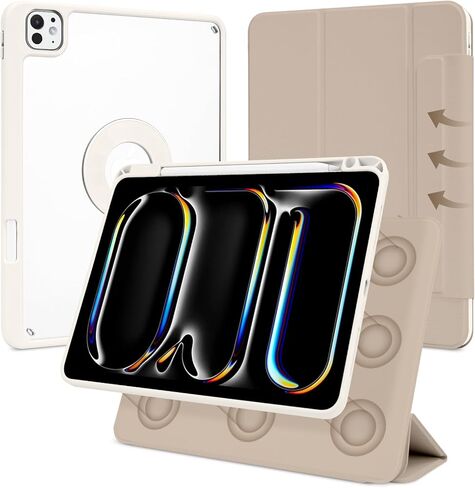 حالة لـ iPad Pro 11 بوصة M4 (2024 ، الجيل الخامس) ، غطاء مغناطيسي قابل للإزالة وقابل للفصل مع حامل قلم رصاص ، حامل قابل للتعديل ، زاوية ثلاثية ، أبيض ثلاثي ، أبيض in Kuwait