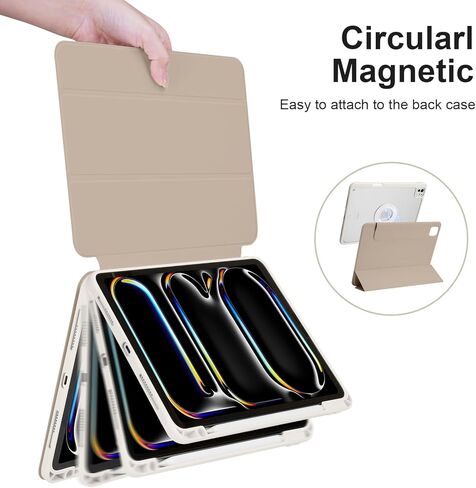 حالة لـ iPad Pro 11 بوصة M4 (2024 ، الجيل الخامس) ، غطاء مغناطيسي قابل للإزالة وقابل للفصل مع حامل قلم رصاص ، حامل قابل للتعديل ، زاوية ثلاثية ، أبيض ثلاثي ، أبيض in Kuwait