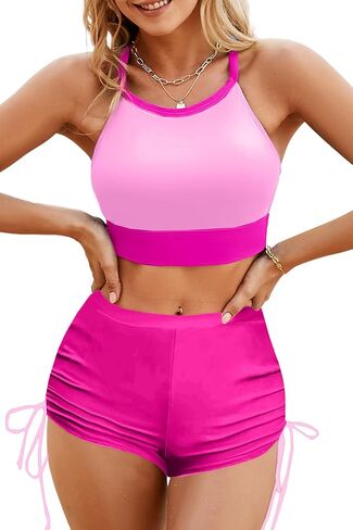Active Two Piece Bikini Set for Women Sexy Colorbolock Tank Top High Waist Bottom Swimsuit in Saudi Arabia