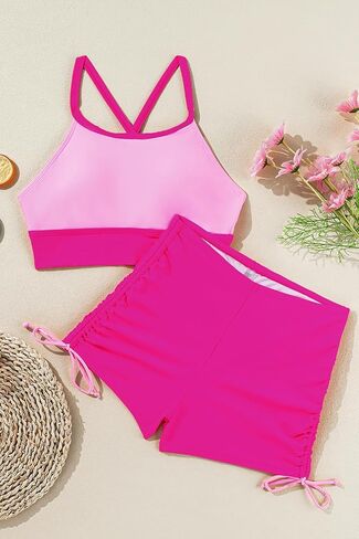 Active Two Piece Bikini Set for Women Sexy Colorbolock Tank Top High Waist Bottom Swimsuit in Saudi Arabia
