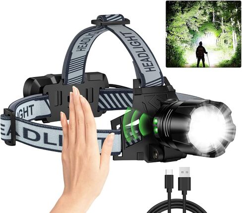 2Pack Headlamp Rechargeable, 99000 LM Super Bright LED Head Lamp with Motion Sensor & 3 Modes, 90° Adjustable Head Lights for Forehead, 20+Hrs Runtime & IPX6 Waterproof HeadLamps for Camping Running in Saudi Arabia