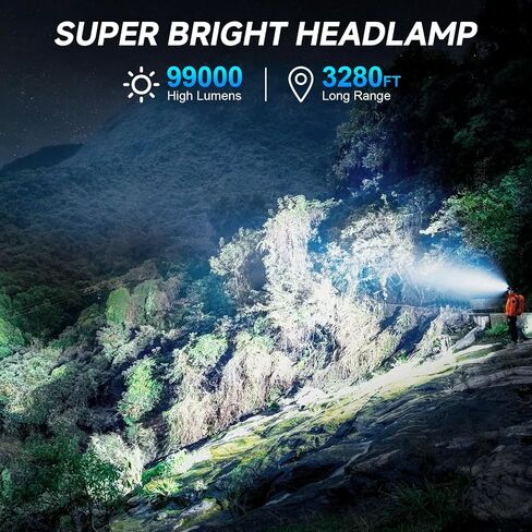 2Pack Headlamp Rechargeable, 99000 LM Super Bright LED Head Lamp with Motion Sensor & 3 Modes, 90° Adjustable Head Lights for Forehead, 20+Hrs Runtime & IPX6 Waterproof HeadLamps for Camping Running in Saudi Arabia