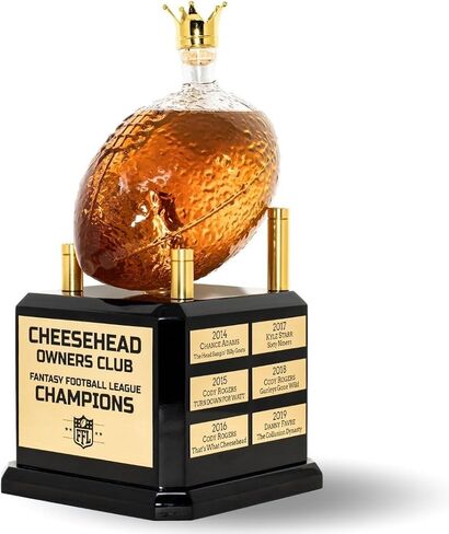 Whiskey Decanter Fantasy Football League Trophy - Customizable FFL Champion Award with Personalized Winner Name Plates - Gold Crown Stopper in Kuwait