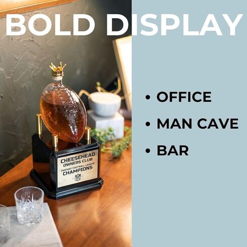 Whiskey Decanter Fantasy Football League Trophy - Customizable FFL Champion Award with Personalized Winner Name Plates - Gold Crown Stopper in Kuwait