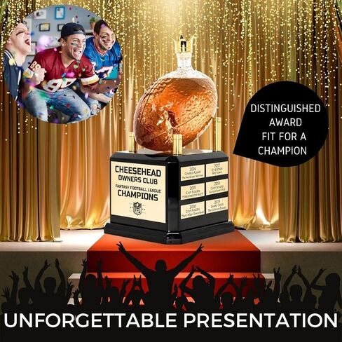 Whiskey Decanter Fantasy Football League Trophy - Customizable FFL Champion Award with Personalized Winner Name Plates - Gold Crown Stopper in Kuwait