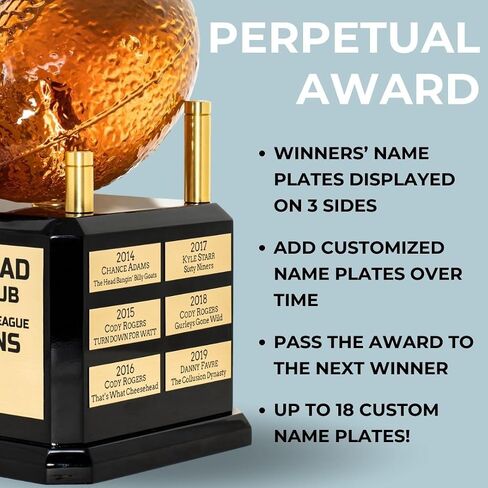 Whiskey Decanter Fantasy Football League Trophy - Customizable FFL Champion Award with Personalized Winner Name Plates - Gold Crown Stopper in Kuwait