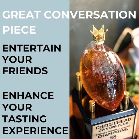 Whiskey Decanter Fantasy Football League Trophy - Customizable FFL Champion Award with Personalized Winner Name Plates - Gold Crown Stopper in Kuwait
