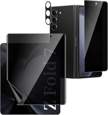 [6 Pack] for Samsung Galaxy Z Flip 7 Privacy Screen Protector, 2 Pack Internal Anti-Spy Film + 2 Pack Outer Privacy Glass Screen Protector + 2 PCS Metal Camera Lens Protector, Anti-Spy, Case Friendly in Saudi Arabia