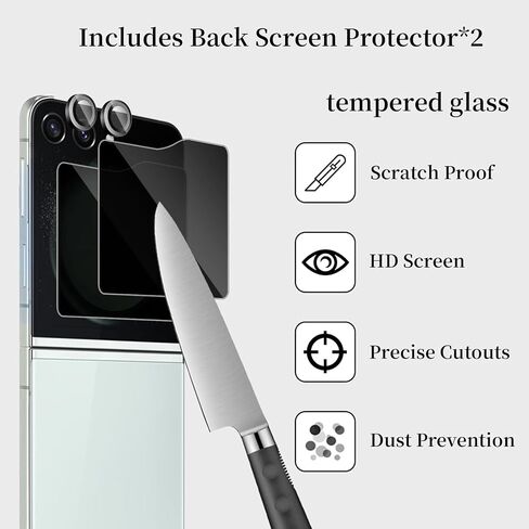[6 Pack] for Samsung Galaxy Z Flip 7 Privacy Screen Protector, 2 Pack Internal Anti-Spy Film + 2 Pack Outer Privacy Glass Screen Protector + 2 PCS Metal Camera Lens Protector, Anti-Spy, Case Friendly in Saudi Arabia