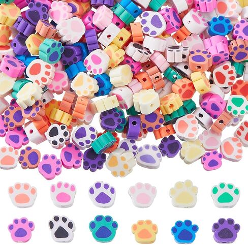 Dicosmetic 300pcs Dog Paw Bead Paw Print Polymer Clay Beads Cute Focal Beads Cartoon Beads Animal Topprint Bead for DIY Making Making Bracelet Bracele in Saudi Arabia