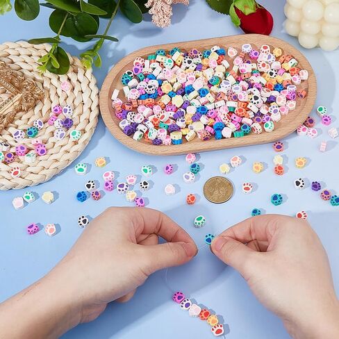 Dicosmetic 300pcs Dog Paw Bead Paw Print Polymer Clay Beads Cute Focal Beads Cartoon Beads Animal Topprint Bead for DIY Making Making Bracelet Bracele in Saudi Arabia