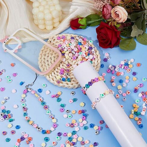 Dicosmetic 300pcs Dog Paw Bead Paw Print Polymer Clay Beads Cute Focal Beads Cartoon Beads Animal Topprint Bead for DIY Making Making Bracelet Bracele in Saudi Arabia