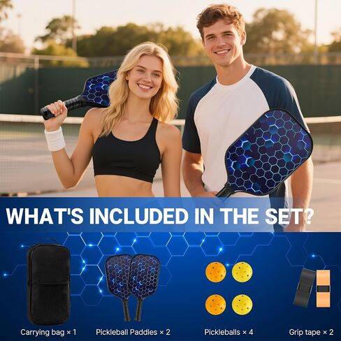 Pickleball Paddles Set of 2 Lightweight Pickleball Rackets, Fiberglass Surface, 4 Balls, 1 Bag, 2 Grip Tape in Saudi Arabia