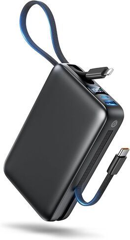 Portable Charger Power Bank 50000mAh ، شاحن الهاتف المحمول PD 22.5W شحن سريع باور بانك مدمج في كابل ، 4 شاشة LED للإخراج لـ iPhone 16 15 14 13 Samsung Android iPad in Saudi Arabia