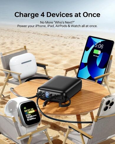 Portable Charger Power Bank 50000mAh ، شاحن الهاتف المحمول PD 22.5W شحن سريع باور بانك مدمج في كابل ، 4 شاشة LED للإخراج لـ iPhone 16 15 14 13 Samsung Android iPad in Saudi Arabia