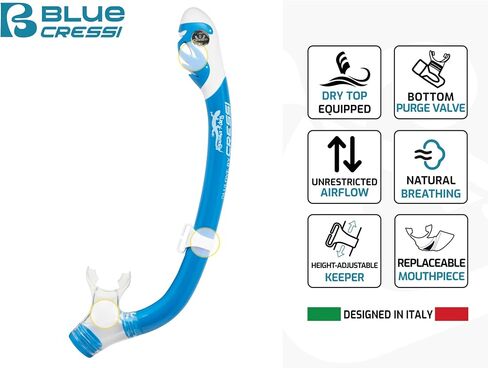 Cressi Youth Dry Snorkel - Light and Comfortable - with Splash Guard, Top Valve, and Silicone Mouthpiece - for Children Ages 5 to 15 - Iguana Dry in Saudi Arabia