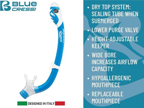 Cressi Youth Dry Snorkel - Light and Comfortable - with Splash Guard, Top Valve, and Silicone Mouthpiece - for Children Ages 5 to 15 - Iguana Dry in Saudi Arabia