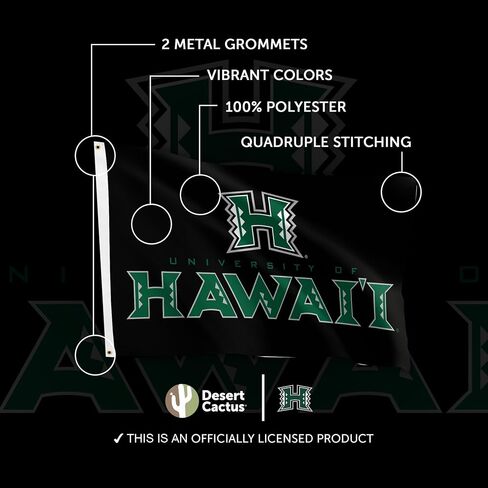 Desert Cactus University of Hawaii 100% Polyester Indoor Outdoor 3x5 feet Banner Rainbow Warriors UH (Flag R) in Saudi Arabia