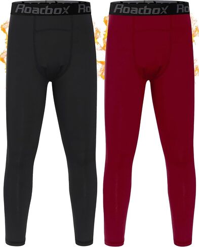 Roadbox Kids Fleece Lined Leggings - 2 Pack Boys Thermal Tights Youth Sports Basketball Compression Pants for Cold Weather in Saudi Arabia
