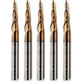 5Pcs Tapered Ball Nose End Mill Set - 1/8" Shank, 0.25mm Radius (0.5mm Tip Diameter), 5.09° Per Side Angle - Premium CNC Router Bits for Precision 3D Woodworking and Detail Carving, in Saudi Arabia
