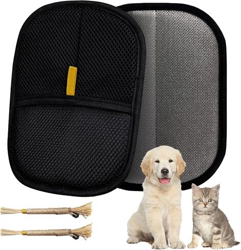 Pet Hair Removal Glove for Furniture, Carpet, Clothes and Car Seats, Electrostatic Cat & Dog Hair Removal Tool, Eco-Friendly Reusable Pet Hair Remover Glove with Silvervine Sticks (2 Gloves & 1 Stick) in Saudi Arabia