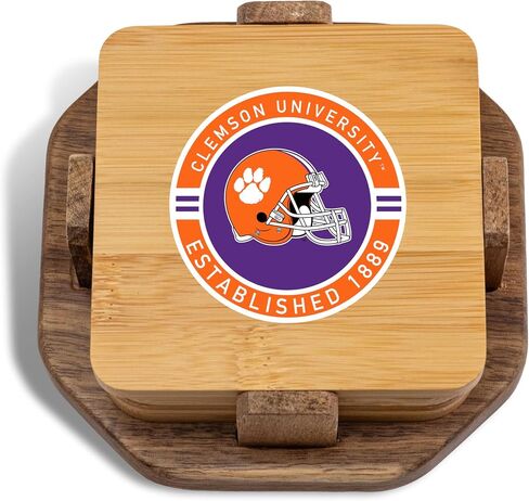 The Memory Company Officially Licensed NCAA Wood Inlay Coaster Set - 4-Pack Handcrafted Drink Coasters with Holder, Premium Sports Fan Home Bar Accessories, Official Team Logo Collection in Saudi Arabia