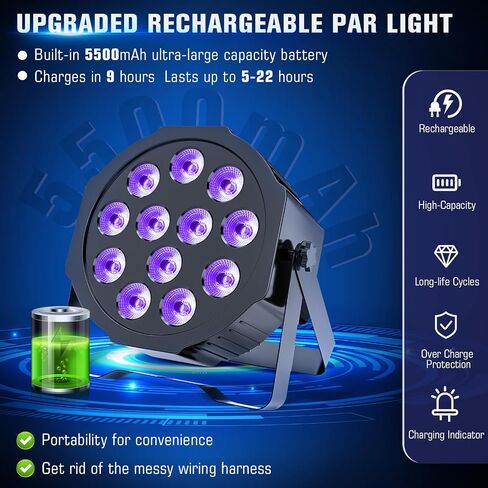 مصابيح بار قابلة لإعادة الشحن تضيء أضواء المسرح RGBWA+UV 6 في 1 LED التي تعمل بالبطارية مع جهاز تحكم عن بعد وDMX، يتم تنشيط الصوت للمهرجانات وحفلات الزفاف والحانات والكنائس ودي جي in Kuwait