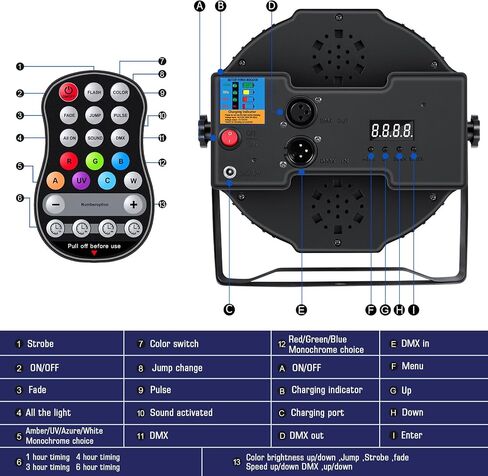 مصابيح بار قابلة لإعادة الشحن تضيء أضواء المسرح RGBWA+UV 6 في 1 LED التي تعمل بالبطارية مع جهاز تحكم عن بعد وDMX، يتم تنشيط الصوت للمهرجانات وحفلات الزفاف والحانات والكنائس ودي جي in Kuwait