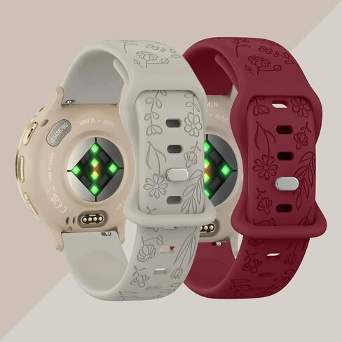 18mm Floral Watch Band for Garmin Venu 3s, Quick Release Silicone Watch Strap for Garmin Venu 2s/Vivoactive 4s (2 Pack,Ivory/Gray) in Kuwait